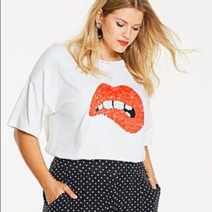 White Sequin Lips T Shirt